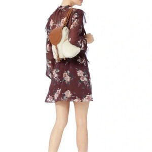 Intermix Madeline silk dress burgundy floral long sleeve Size 0